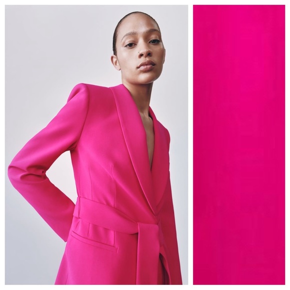 NWT. Zara Fuchsia Viscose Belted Tuxedo Jacket. Size M. - Picture 2 of 8